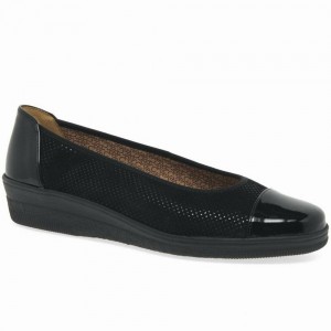 Compensées Gabor Petunia Patent Accent Low Heeled Pumps Femme Noir | VXMH-08279