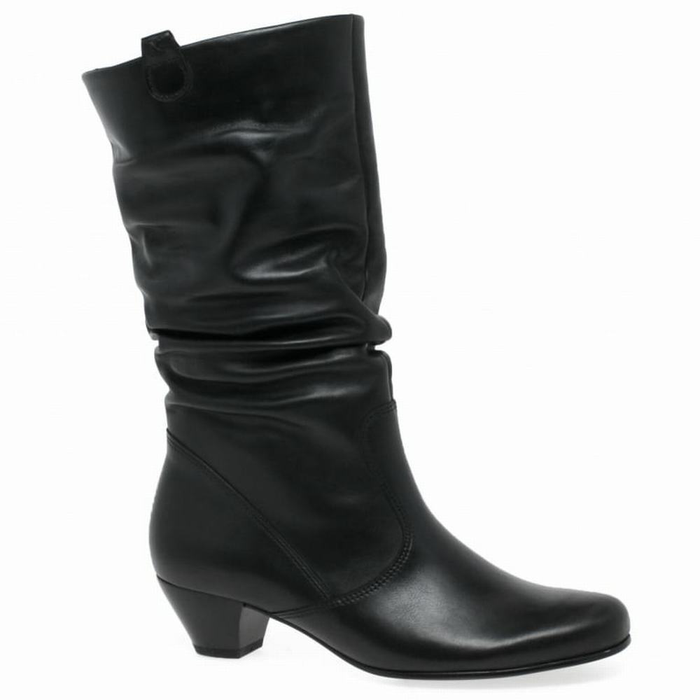 Botte Hiver Gabor Rachel Leather Wide Fitting Boots Femme Noir | DZEQ-08654