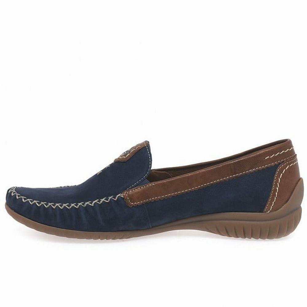 Chaussures Plates Gabor California Sporty Moccasins Femme Bleu Marine Marron | AEDV-16489