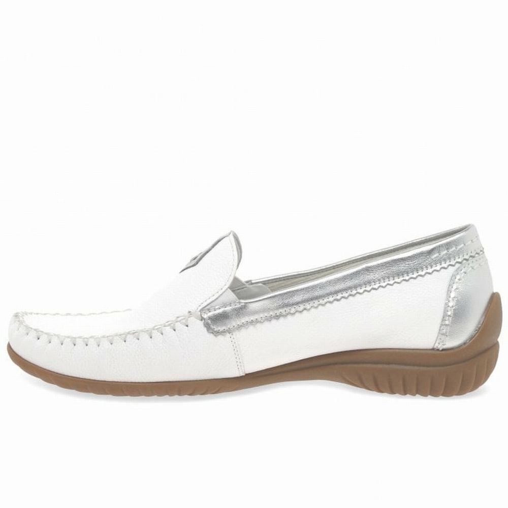 Chaussures Plates Gabor California Sporty Moccasins Femme Blanche Argent | AIZG-81792