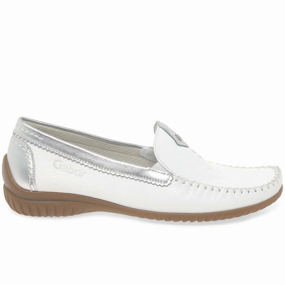 Chaussures Plates Gabor California Sporty Moccasins Femme Blanche Argent | AIZG-81792