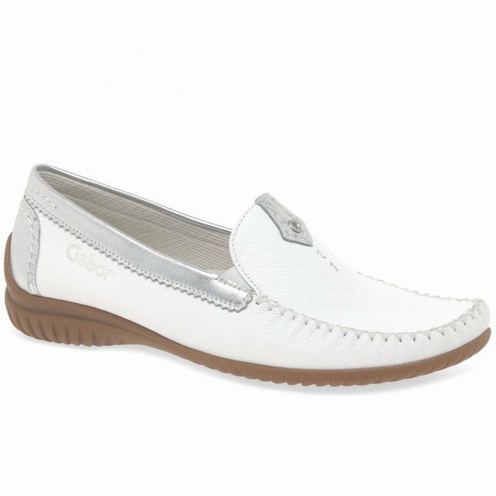 Chaussures Plates Gabor California Sporty Moccasins Femme Blanche Argent | AIZG-81792