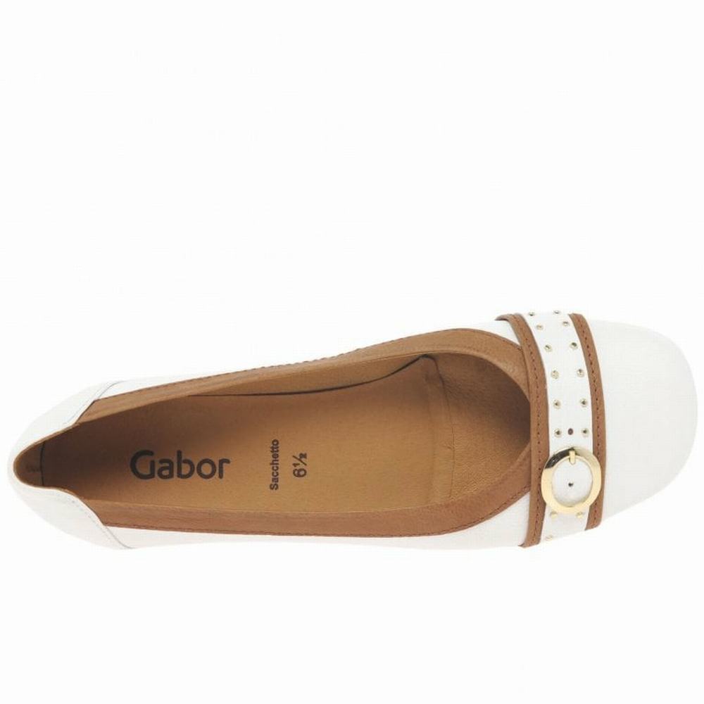 Chaussures Plates Gabor Michelle Casual Stud Buckle Pumps Femme Blanche Marron | KHGO-65821