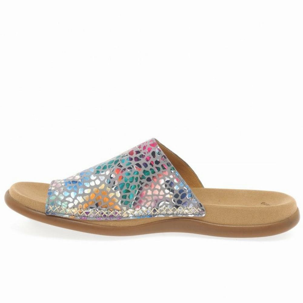 Mules Gabor Lanzarote Printed Toe Loop Femme Grise Fleur | AVSC-02931