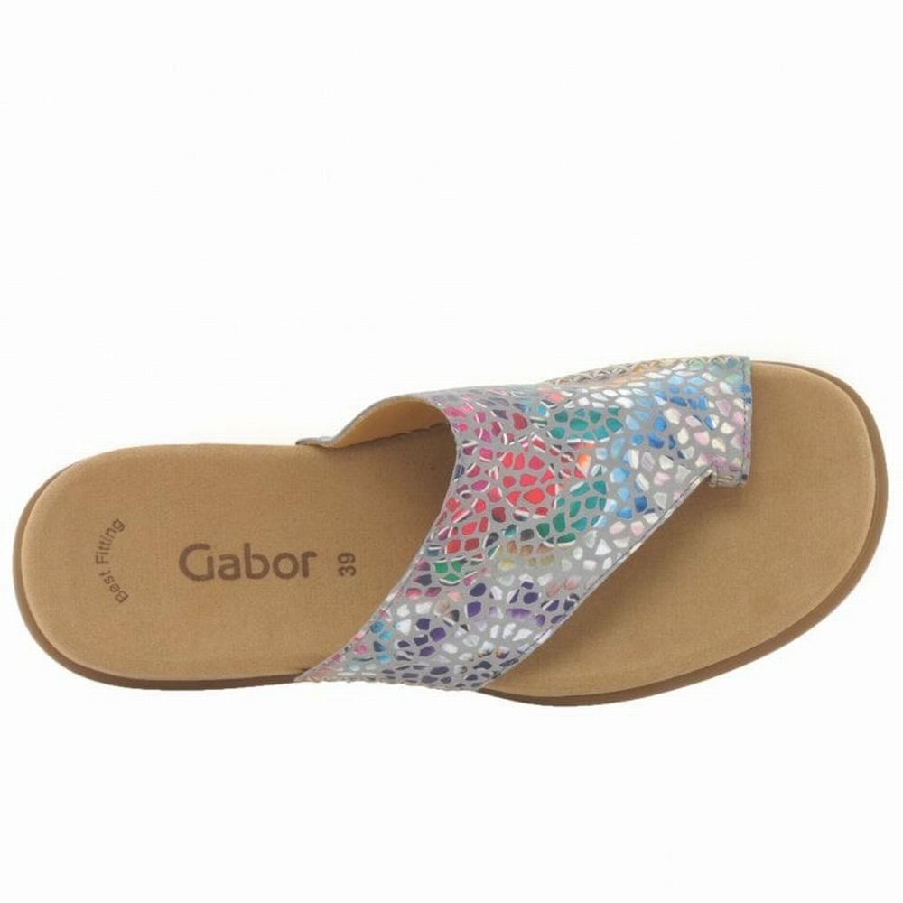 Mules Gabor Lanzarote Printed Toe Loop Femme Grise Fleur | AVSC-02931