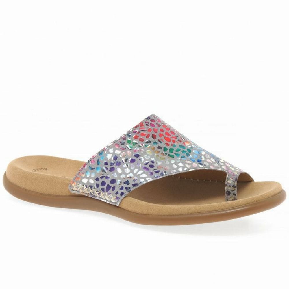 Mules Gabor Lanzarote Printed Toe Loop Femme Grise Fleur | AVSC-02931