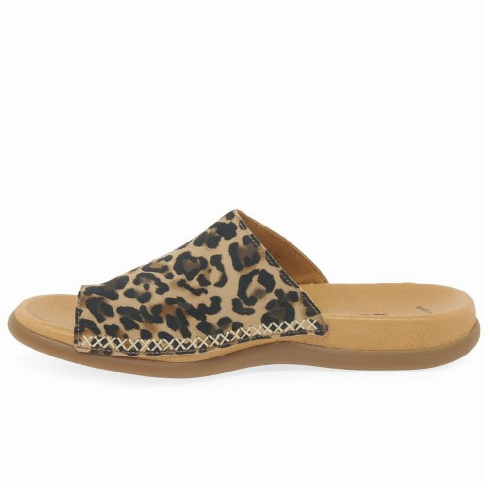 Mules Gabor Lanzarote Printed Toe Loop Femme Beige Leopard | TKCV-74160