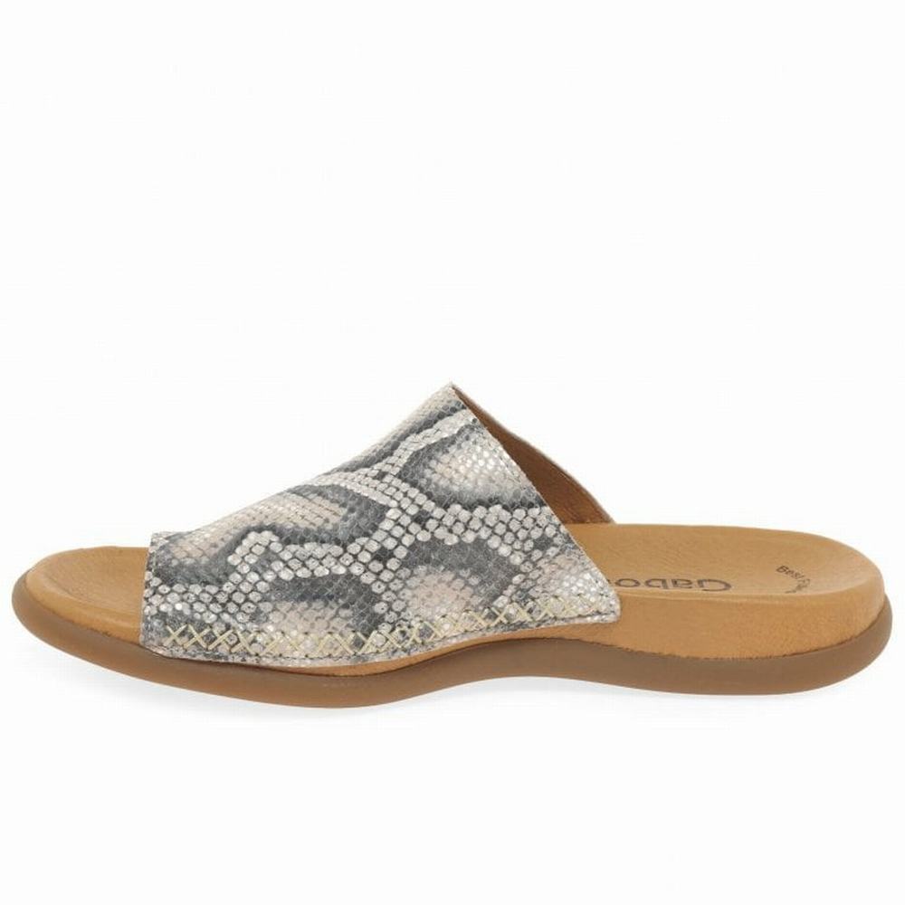 Mules Gabor Lanzarote Printed Toe Loop Femme Beige Serpent | KTJP-05867